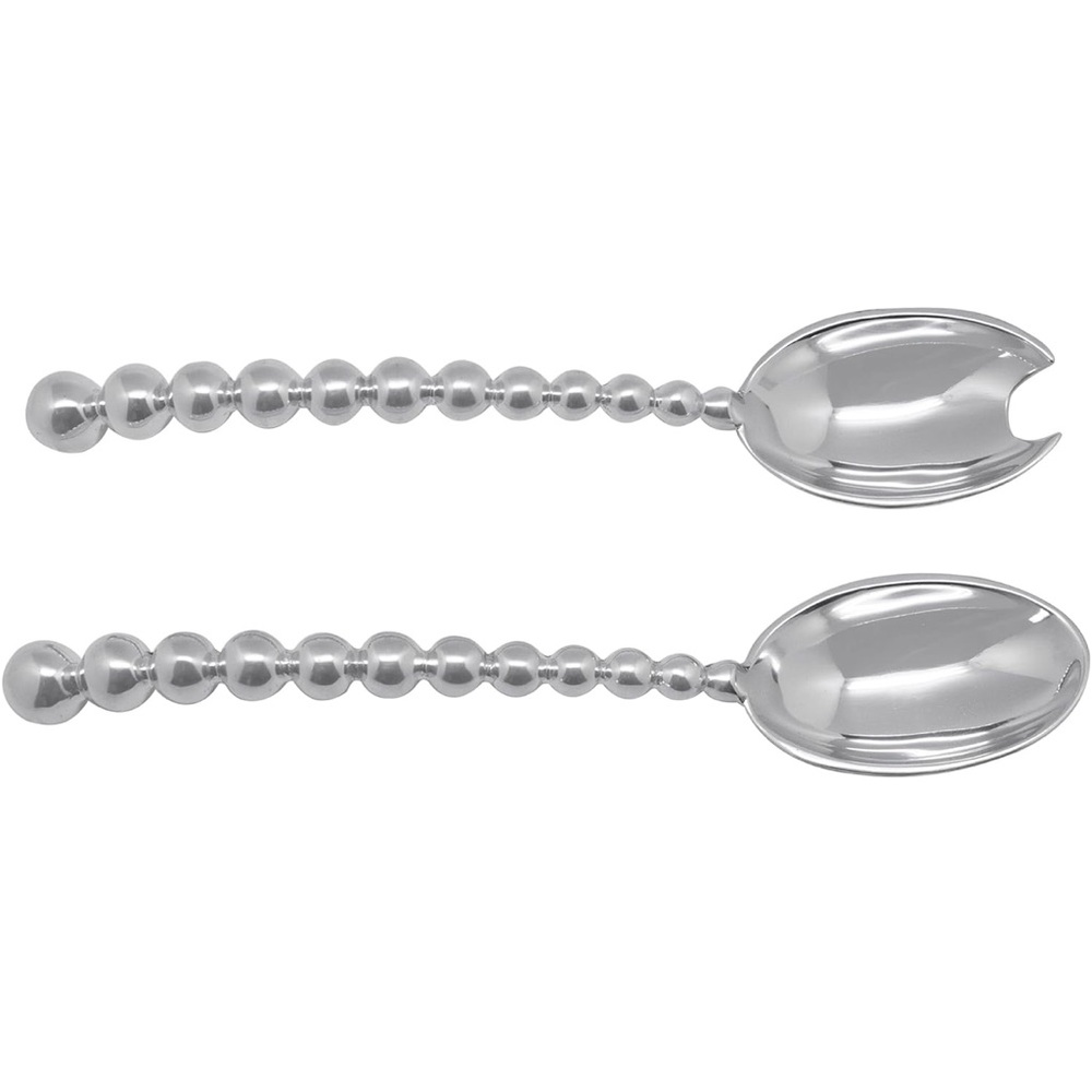 Mariposa Pearled Large Salad Servers, Silver